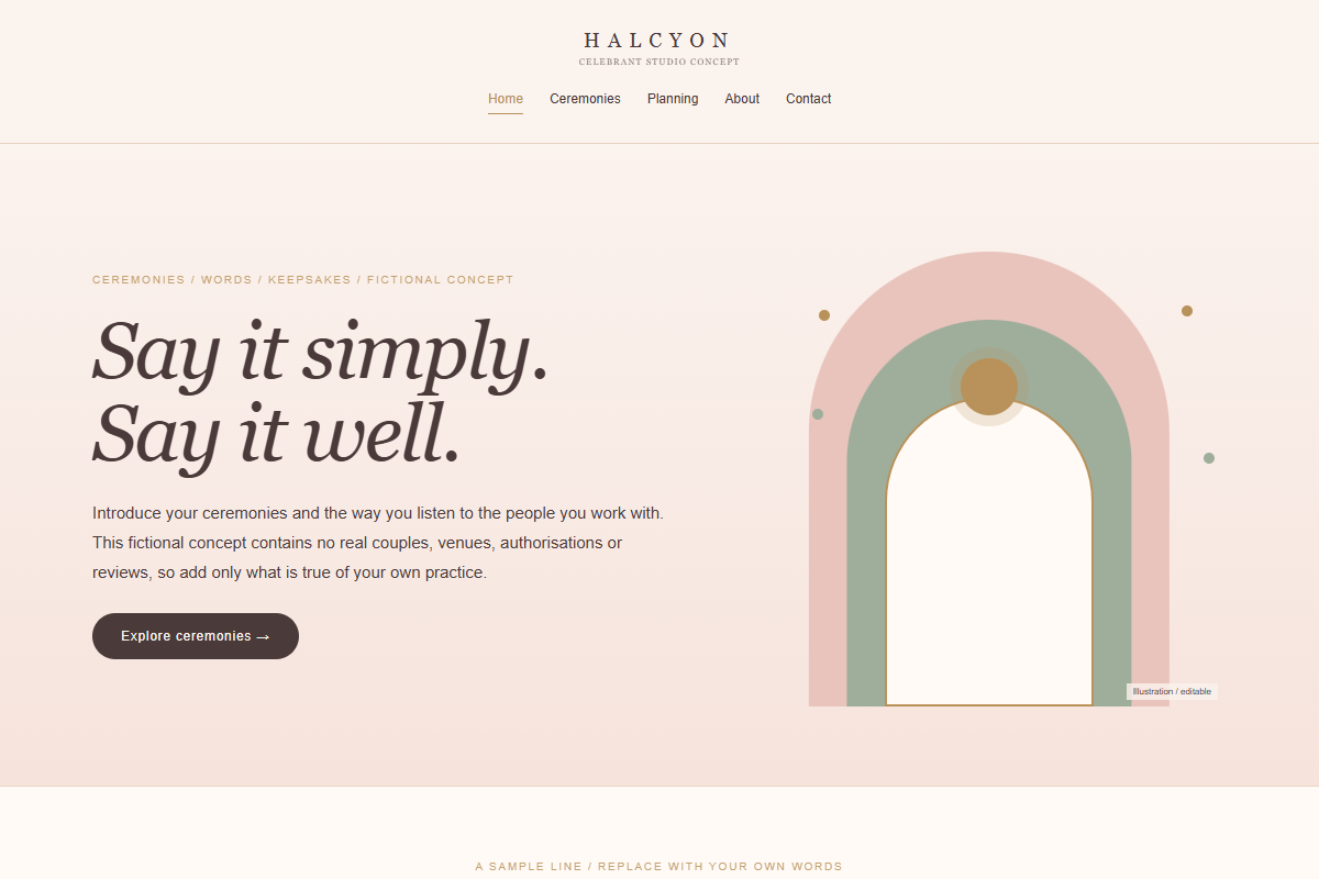 Halcyon Celebrant website design preview