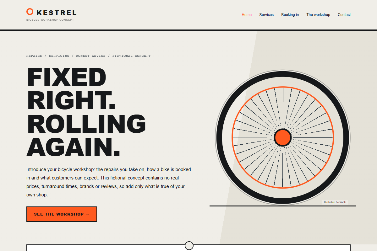 Kestrel Cycles website design preview