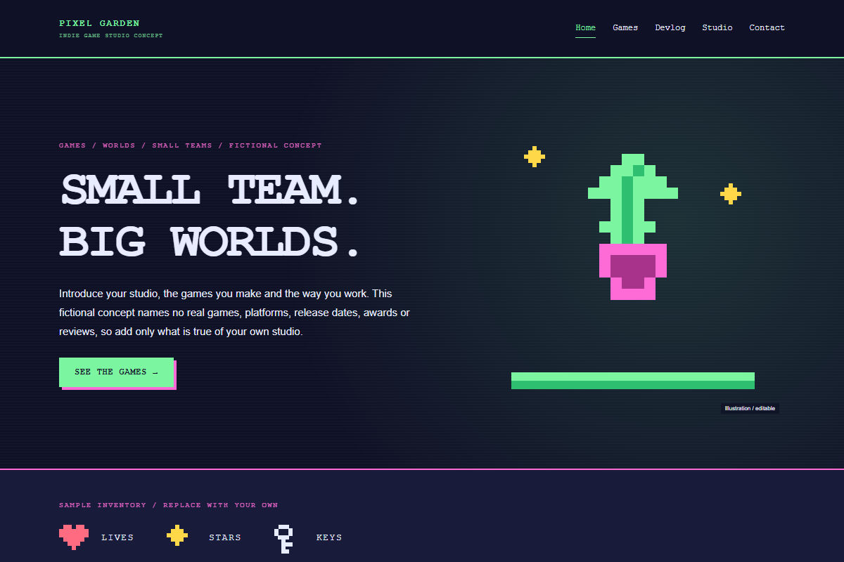 Pixel Garden Studio website design preview