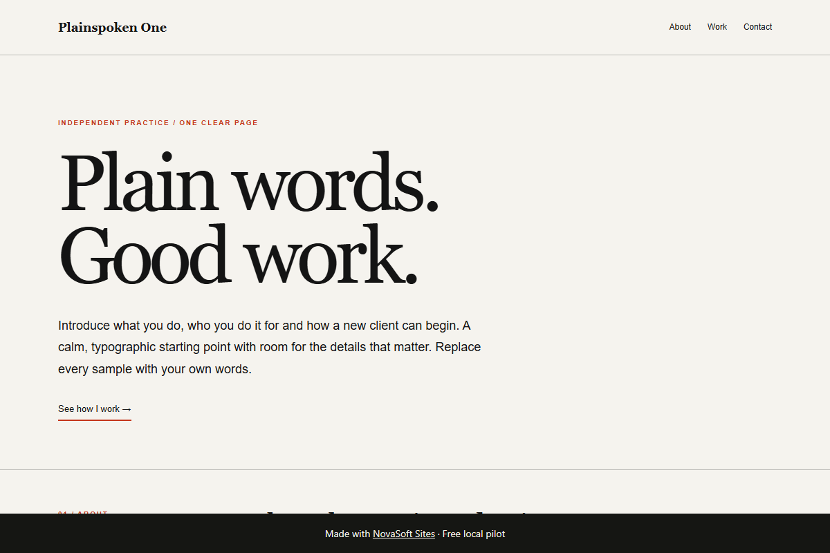 Plainspoken One website design preview
